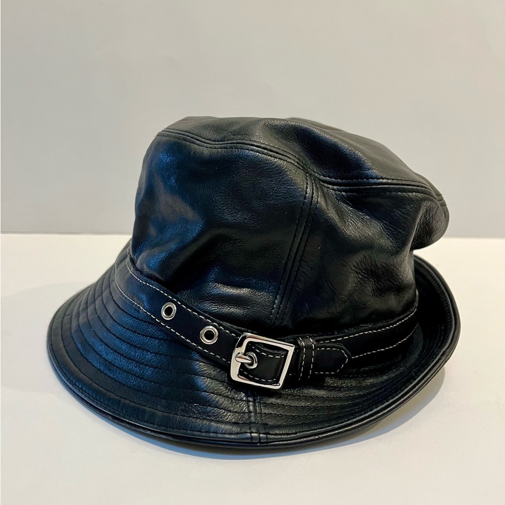 Vintage Coach Black Leather Bucket Hat